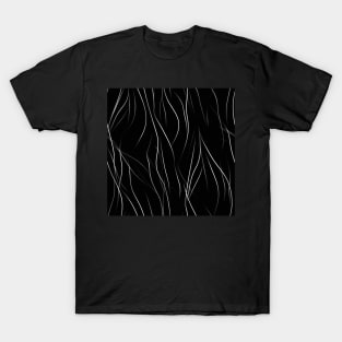 Monochrome Elegance: White Abstract Lines on Black T-Shirt